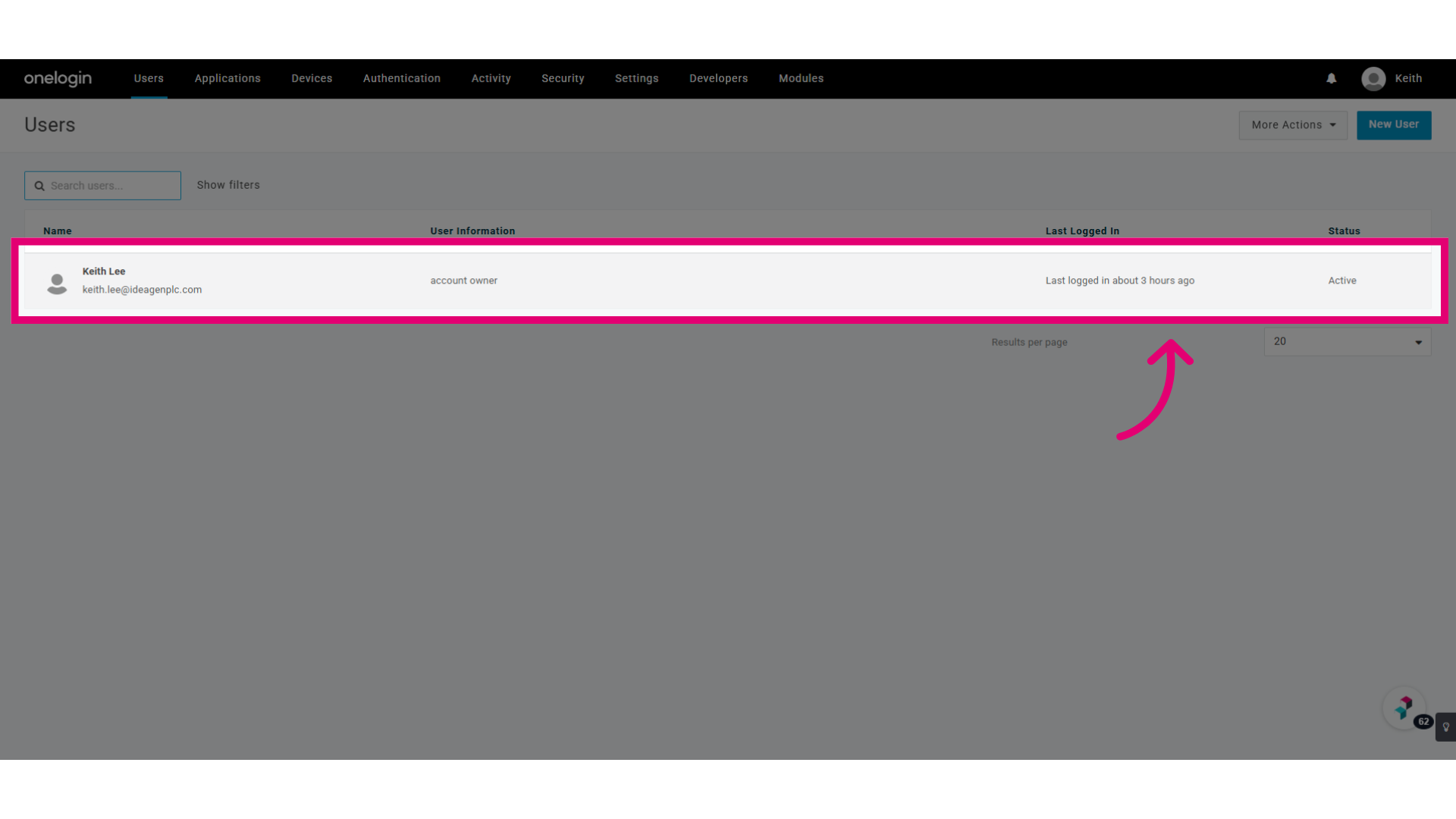 Click on your user(s)