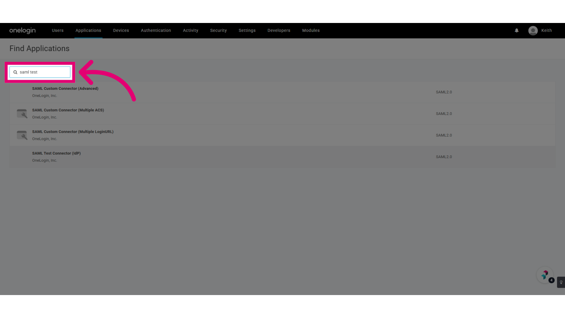 Click 'SAML Test Connector (IdP)'