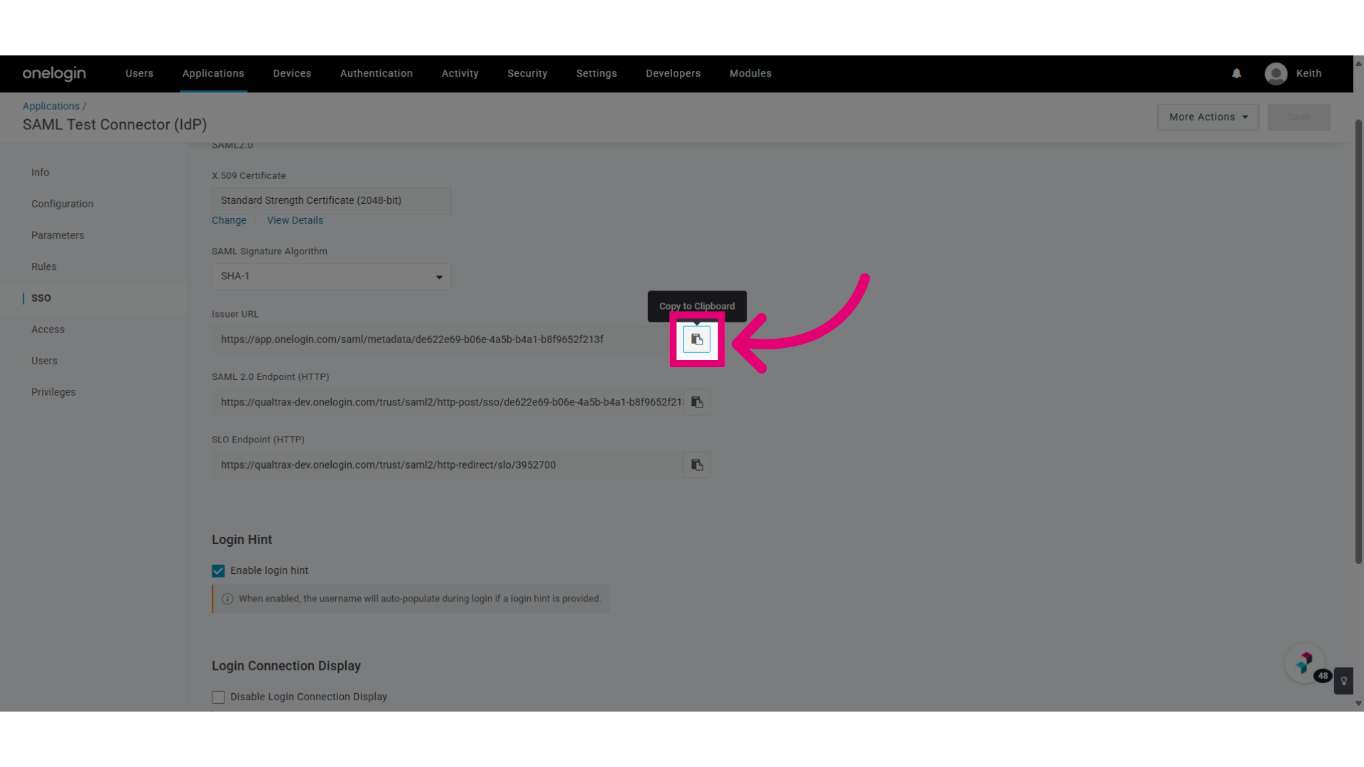 Copy the Issuer URL
