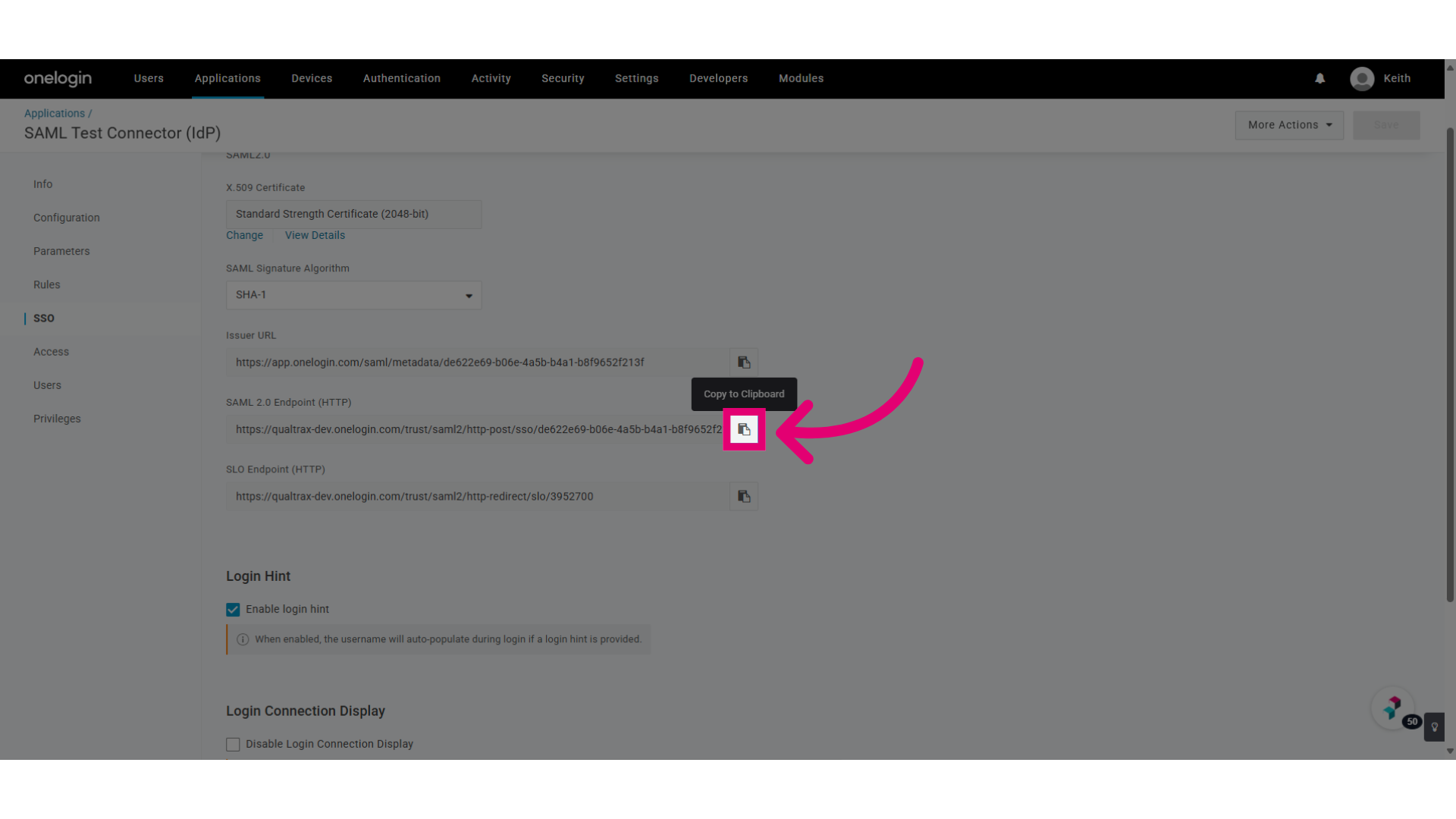 Copy the SAML 2.0 Endpoint (HTTP) URL