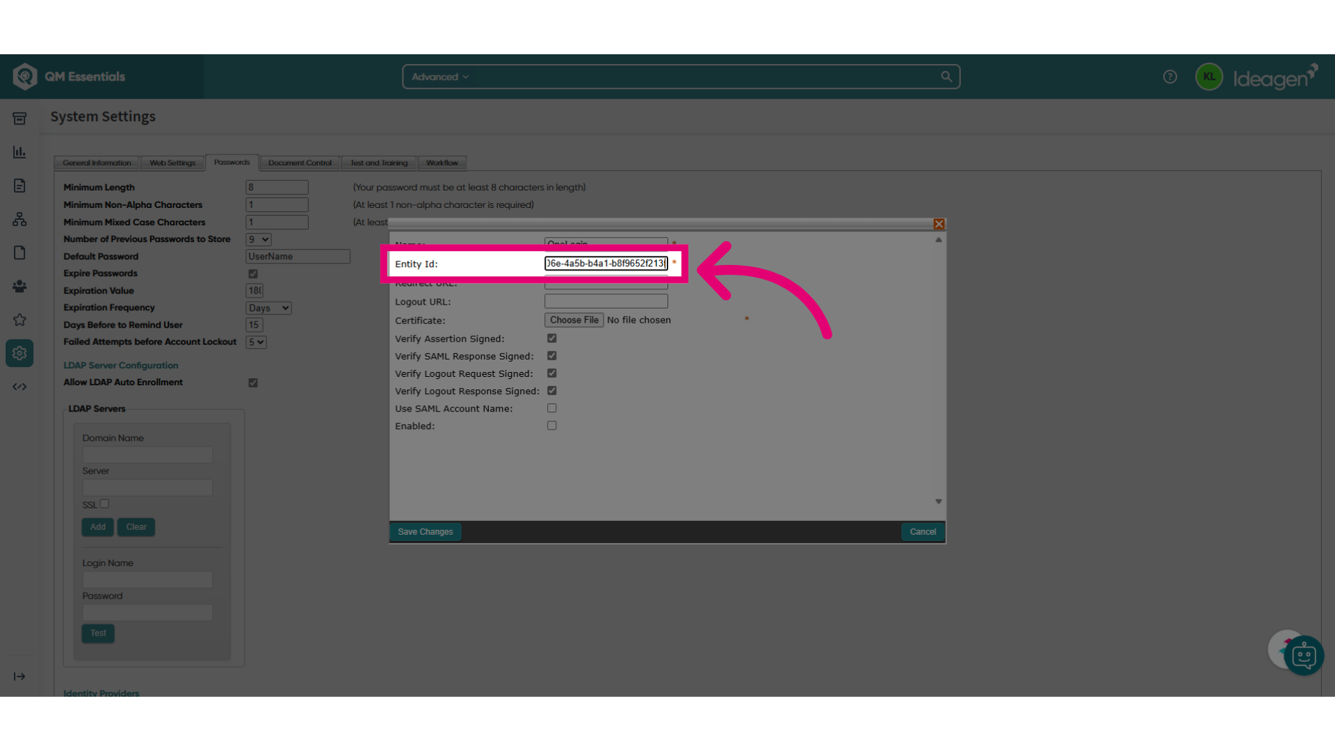 Fill in the copied URL into Entity Id textbox