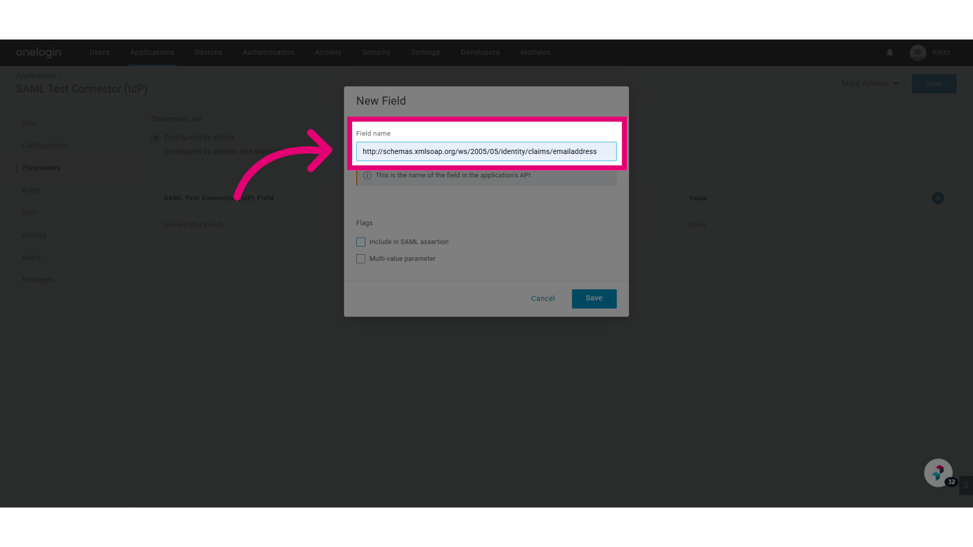 Enable the 'Include in SAML assertion' option