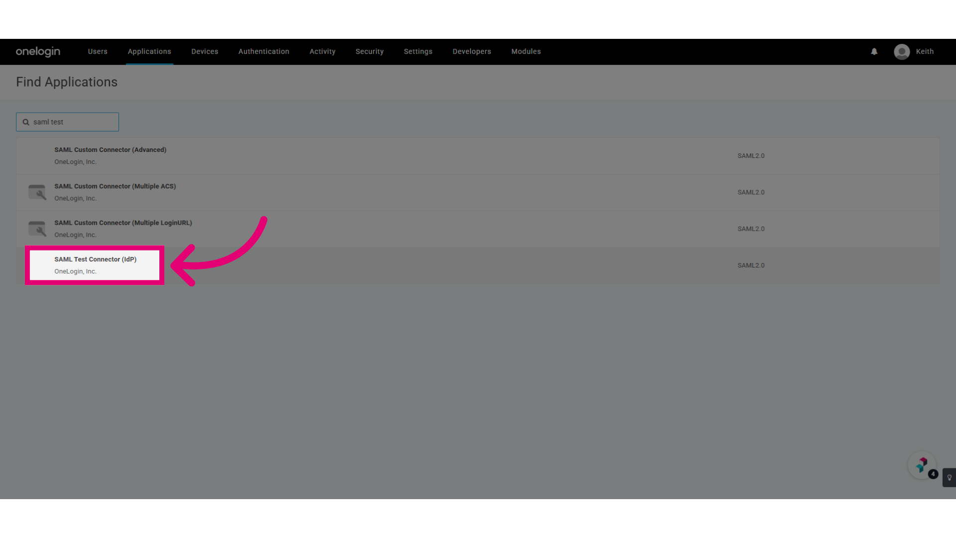 Click 'SAML Test Connector (IdP)'