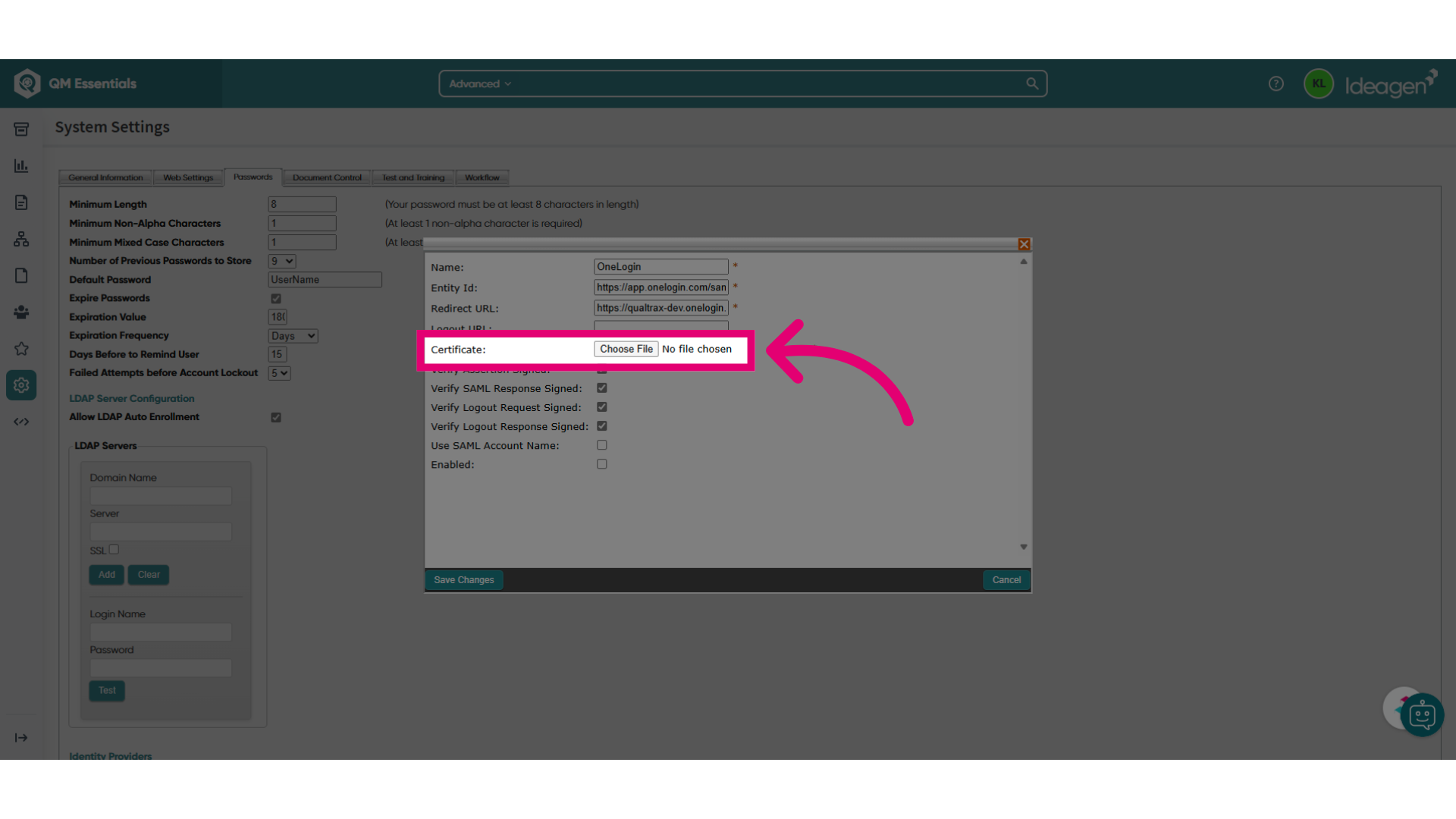 Click on 'Choose File' for uploading the Certificate file