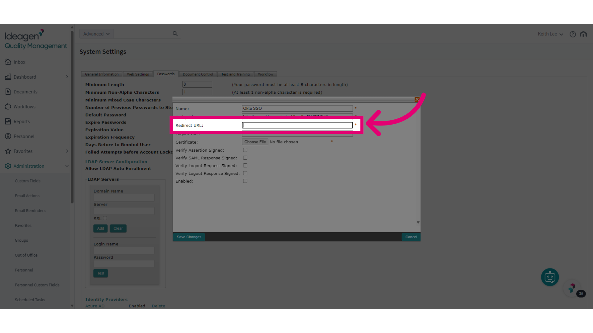 Paste your copied Sign on URL into 'Redirect URL' field