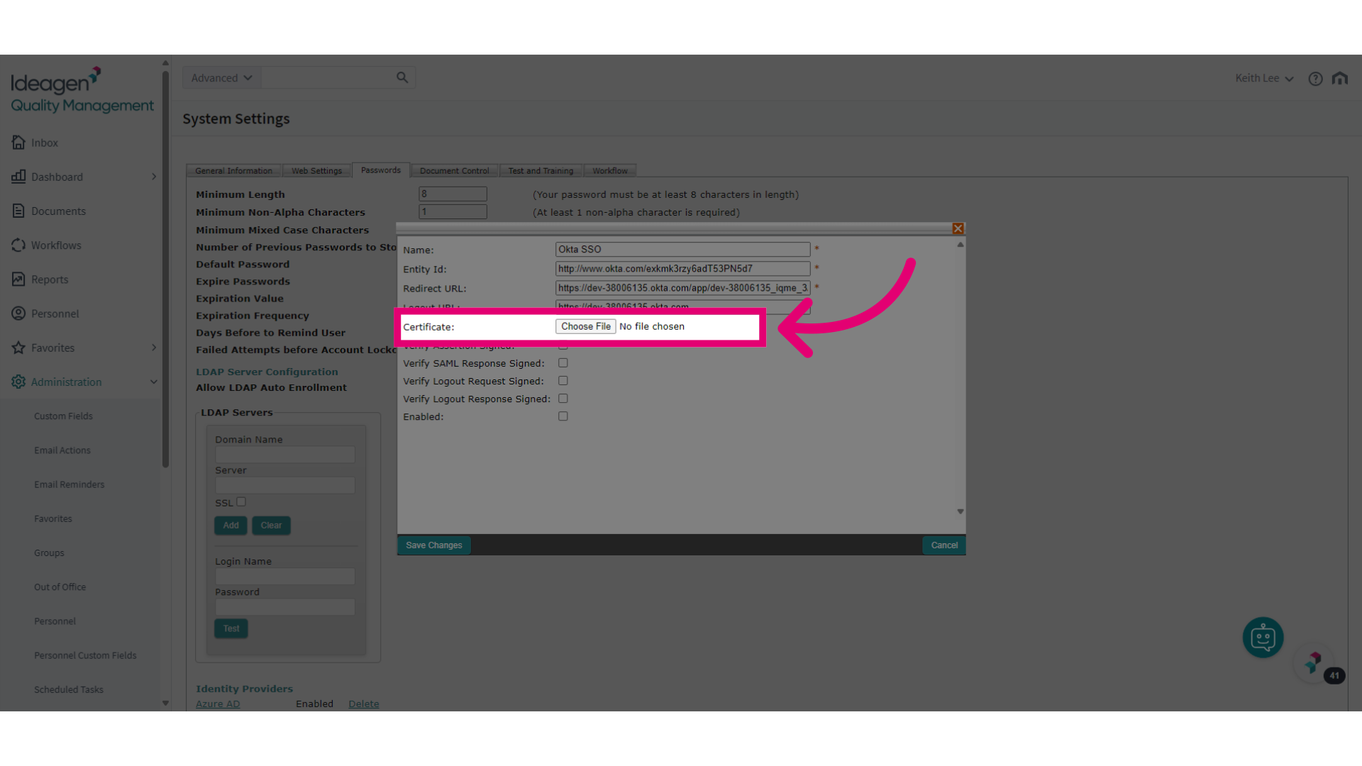 Upload certificate