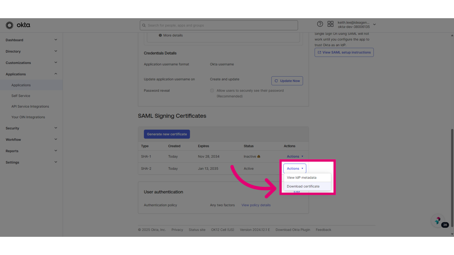 Click 'Download certificate'