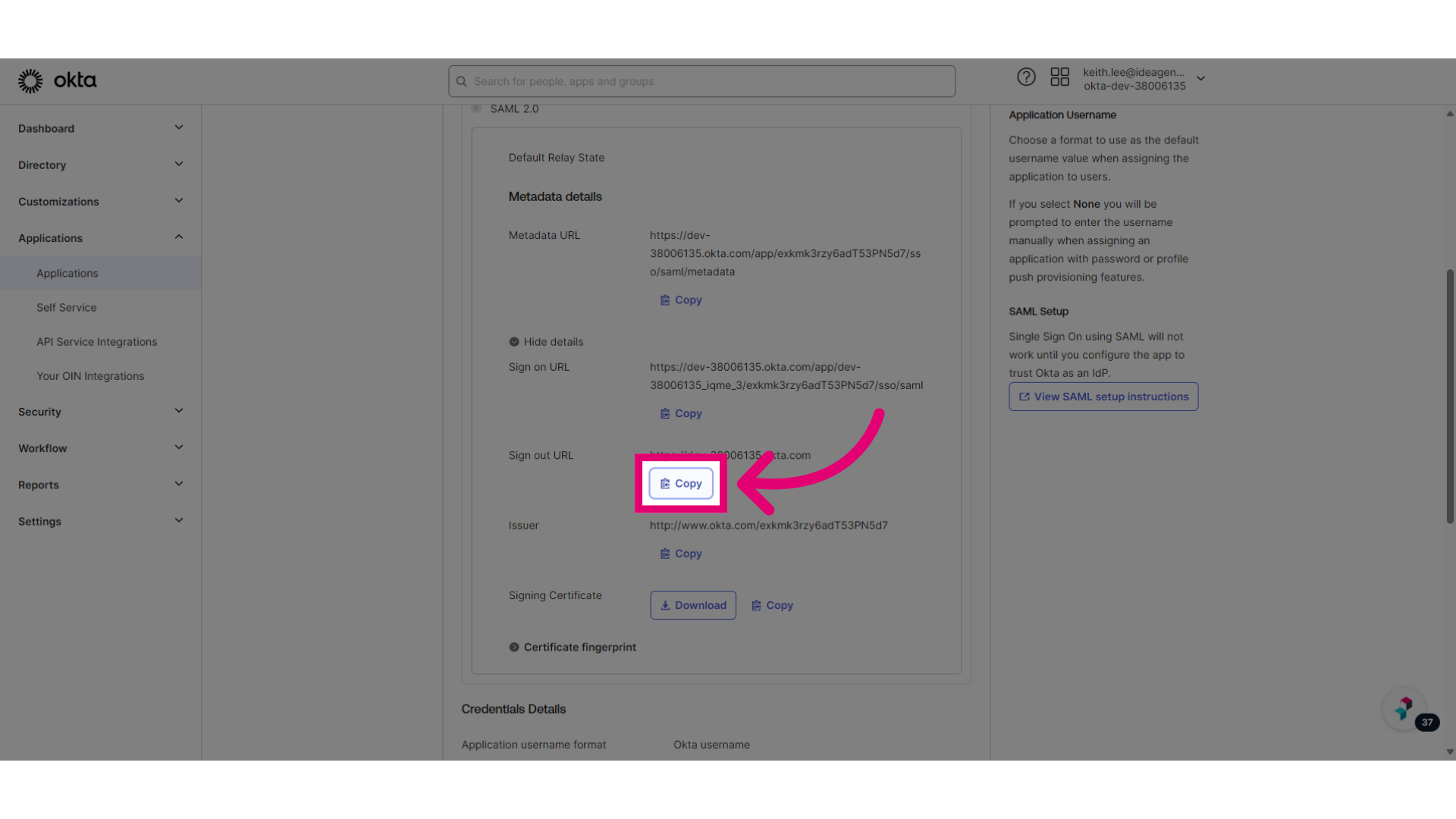 Copy Sign out URL