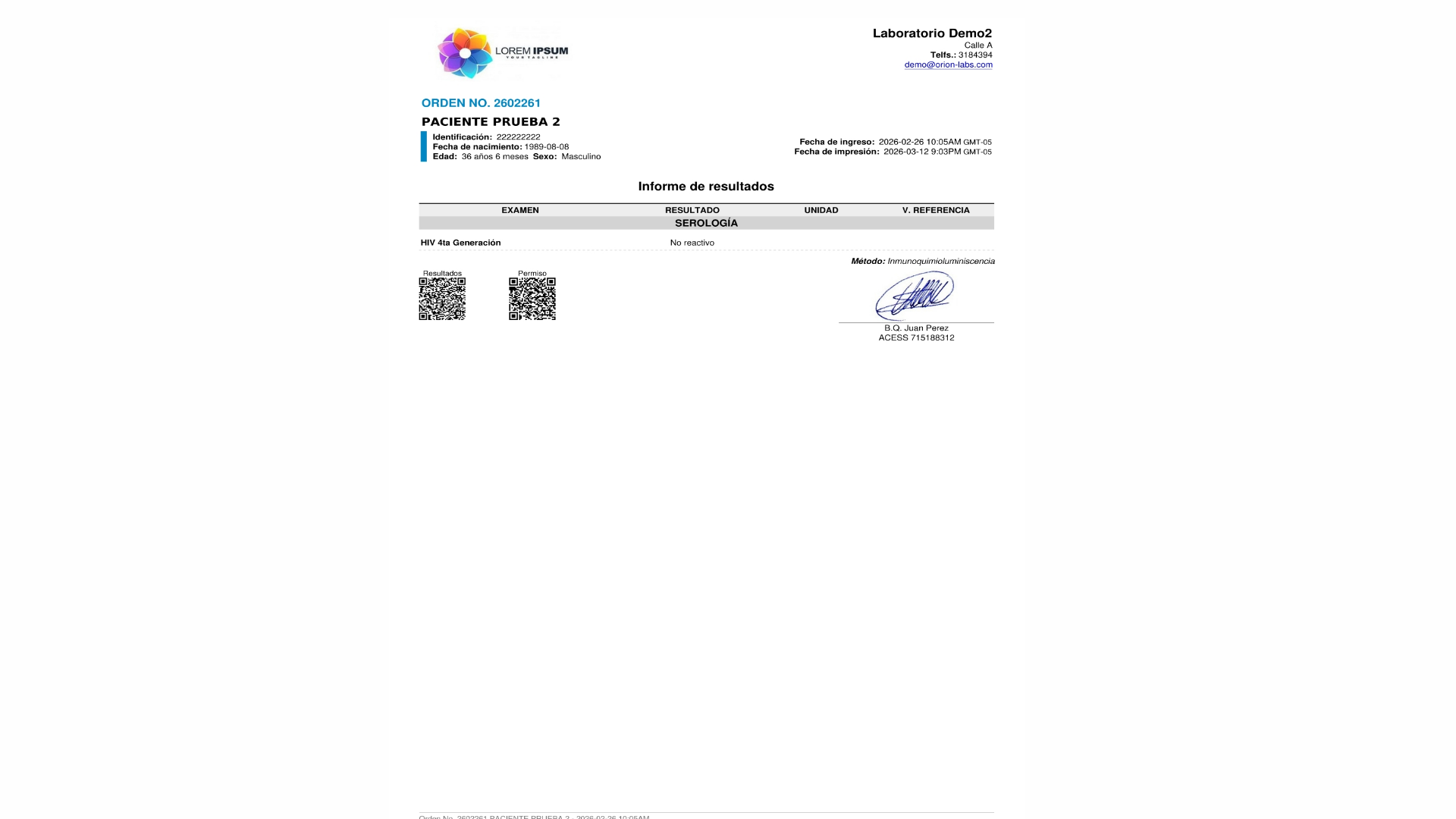 Verificar el QR en el reporte de resultados