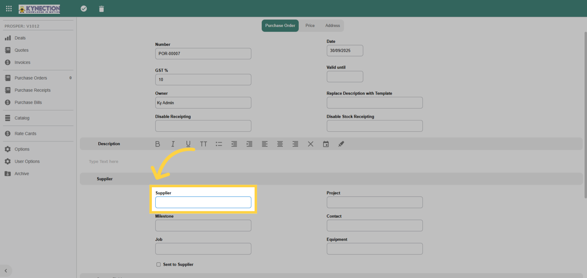 Create New Purchase Order