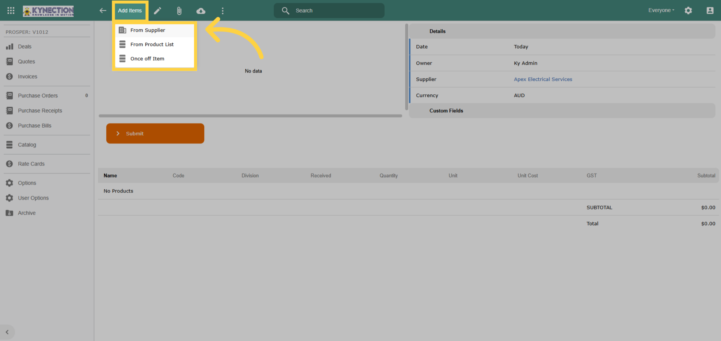 Add Purchase Order Items