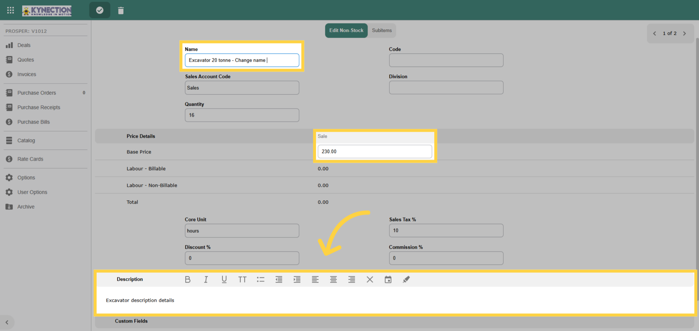 Editing Invoice Line Items
