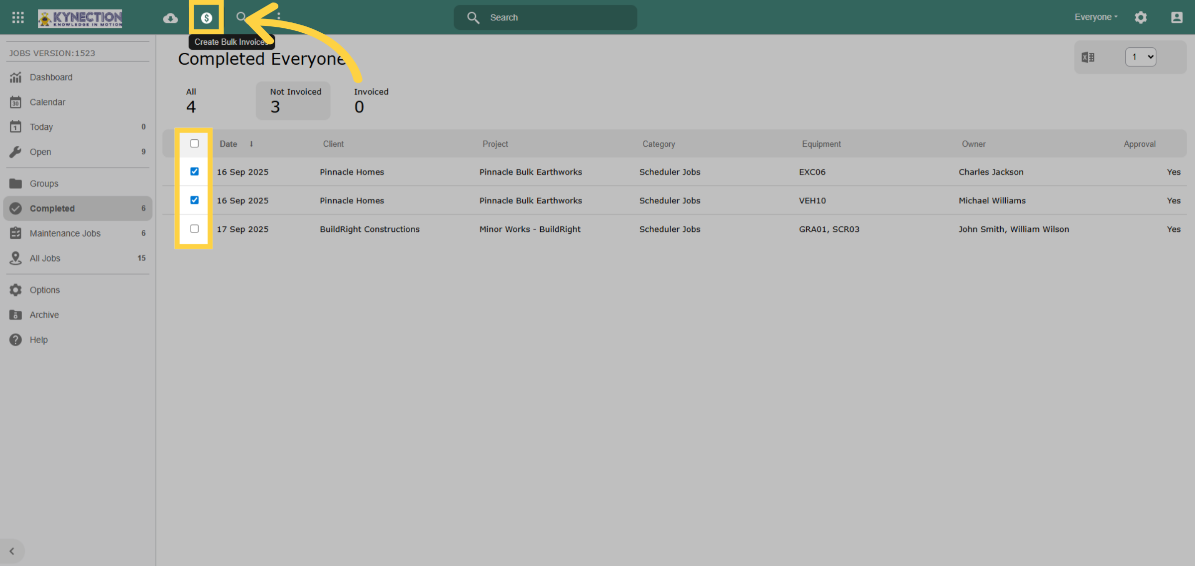 Invoice Multiple Jobs