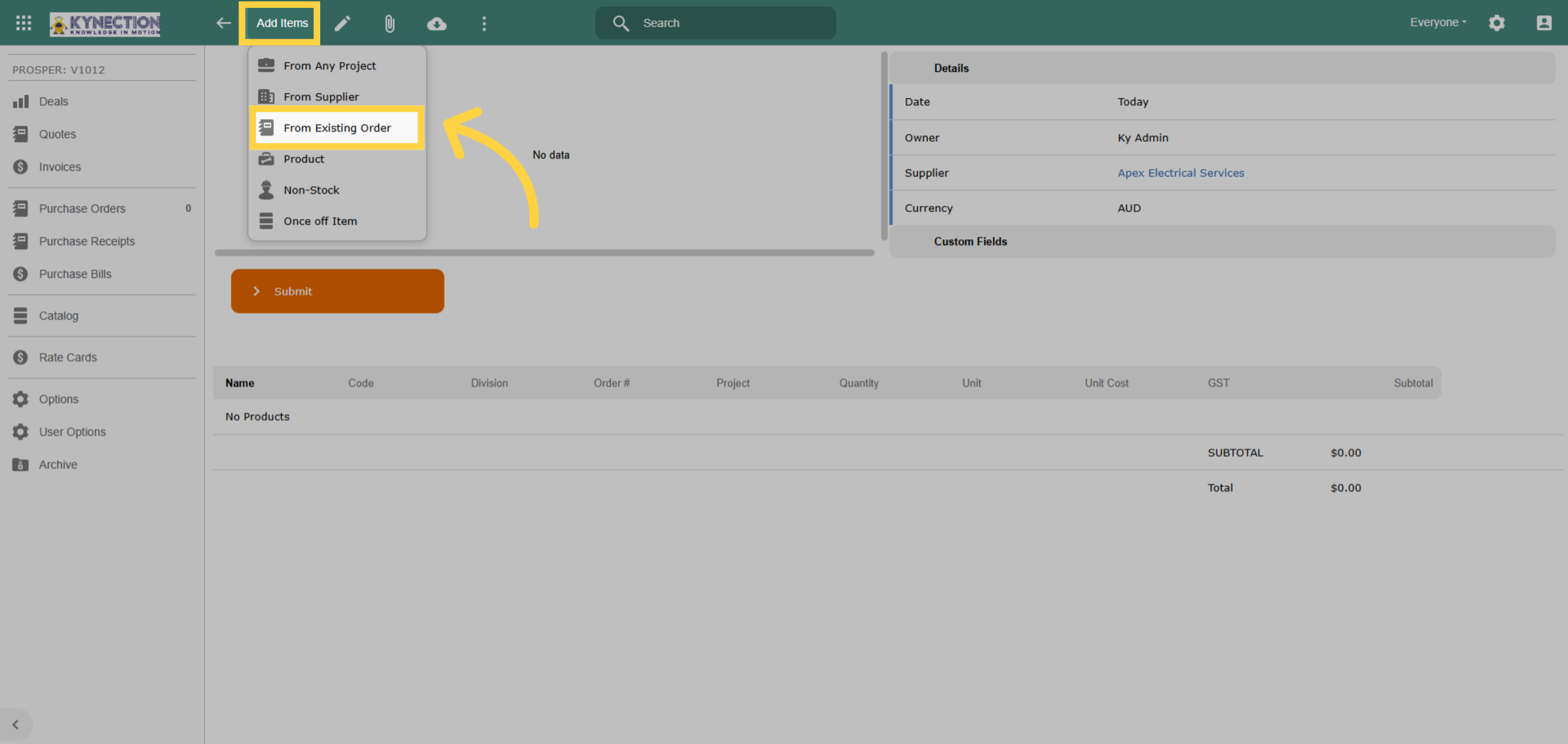 Add Purchase Order to Bill