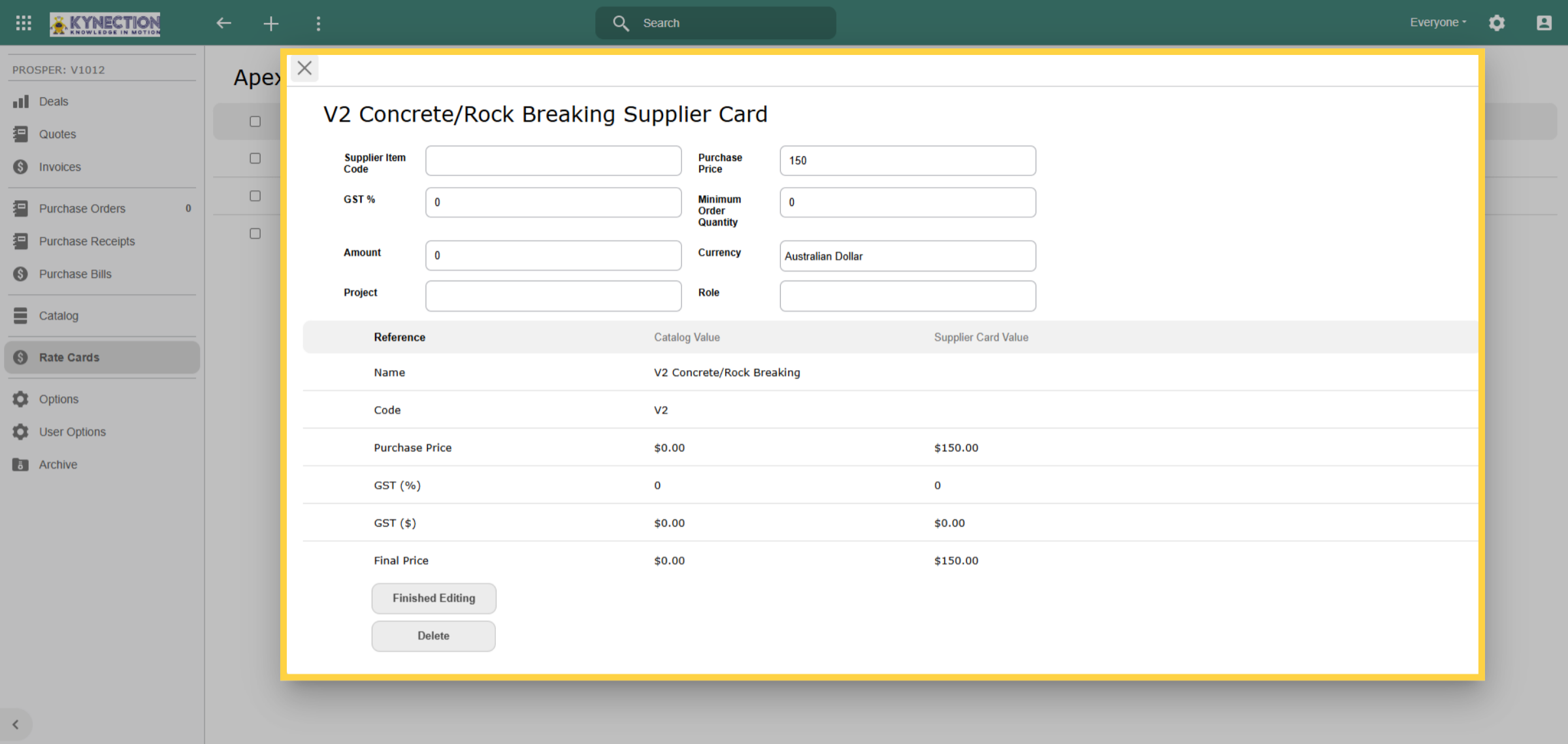 Supplier Rate Cards