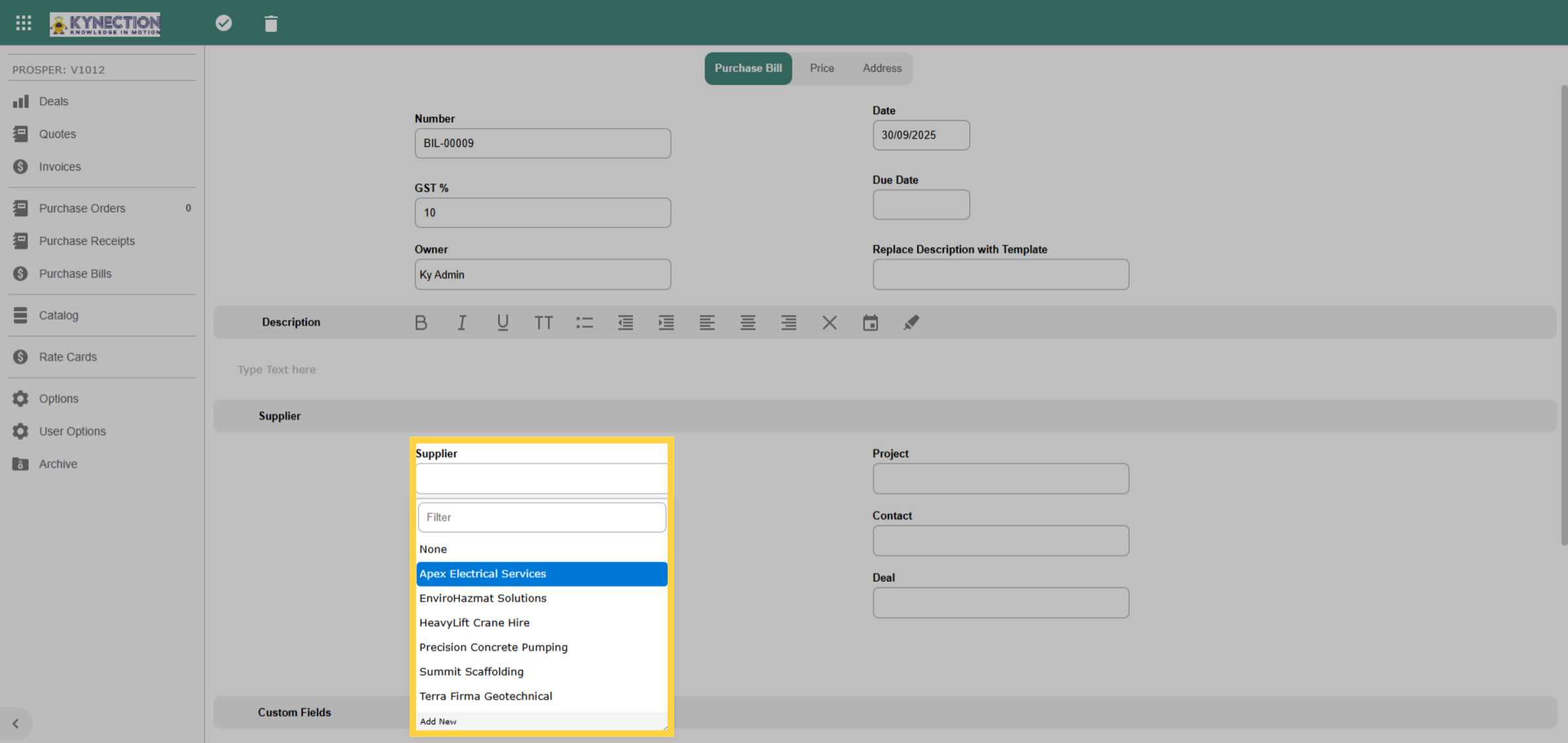 Create Purchase Bill
