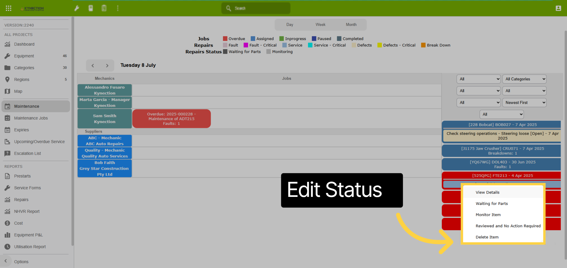 Job List Quick Actions