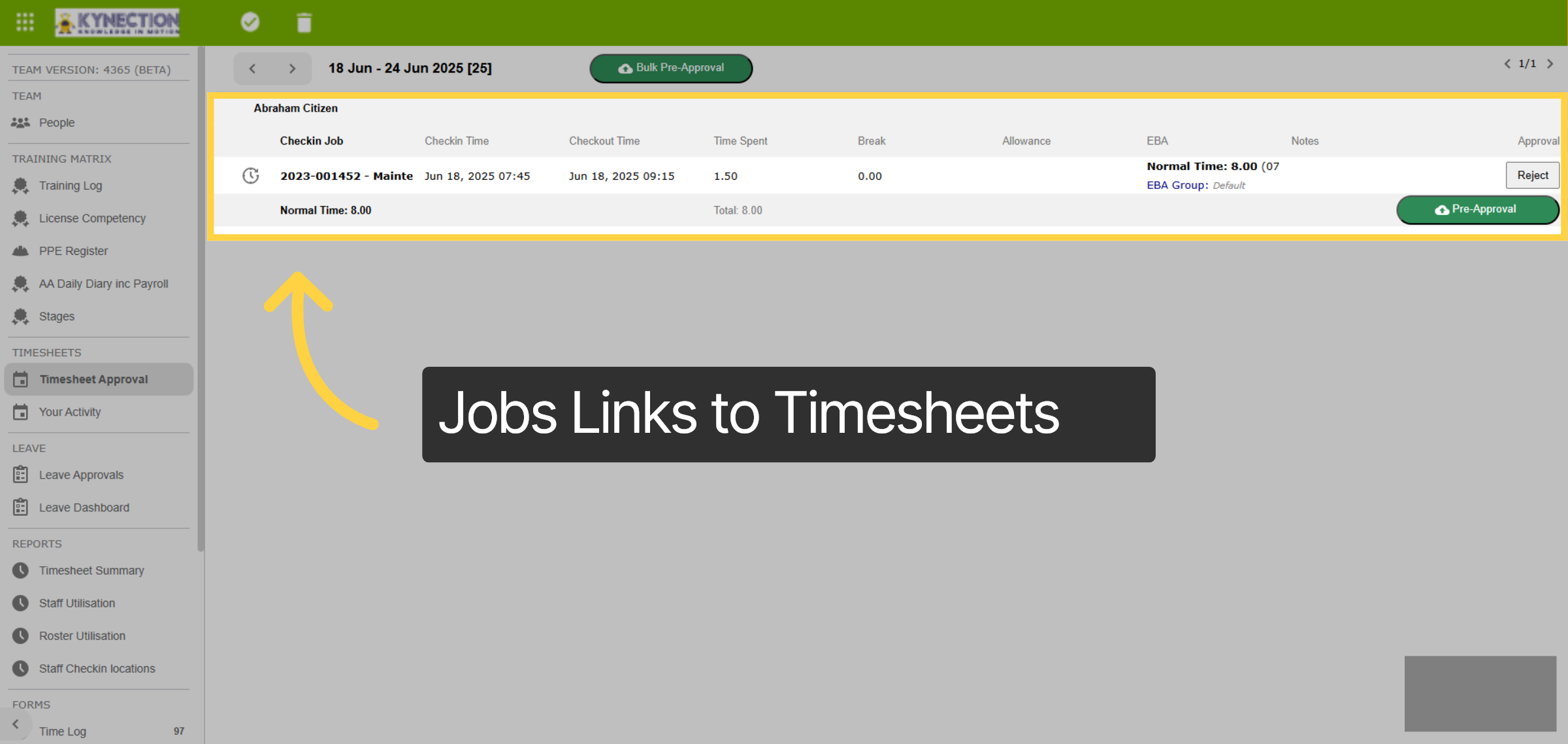 Job Links to Timesheet
