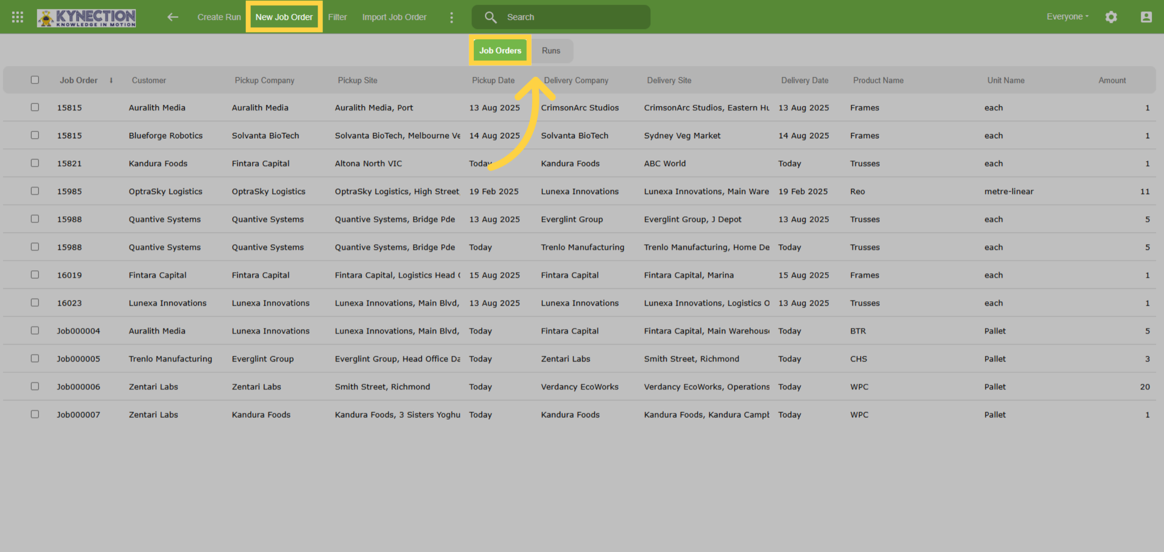 Job Orders Screen