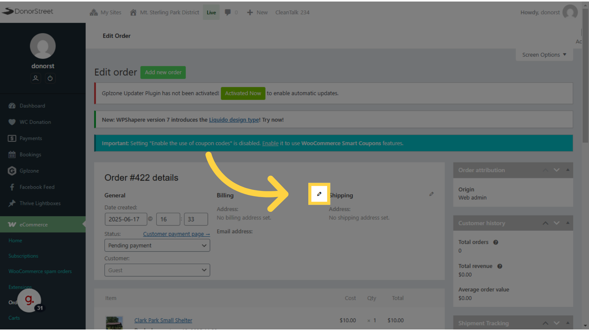 To add contact info to this booking, use the edit (pencil) icon.