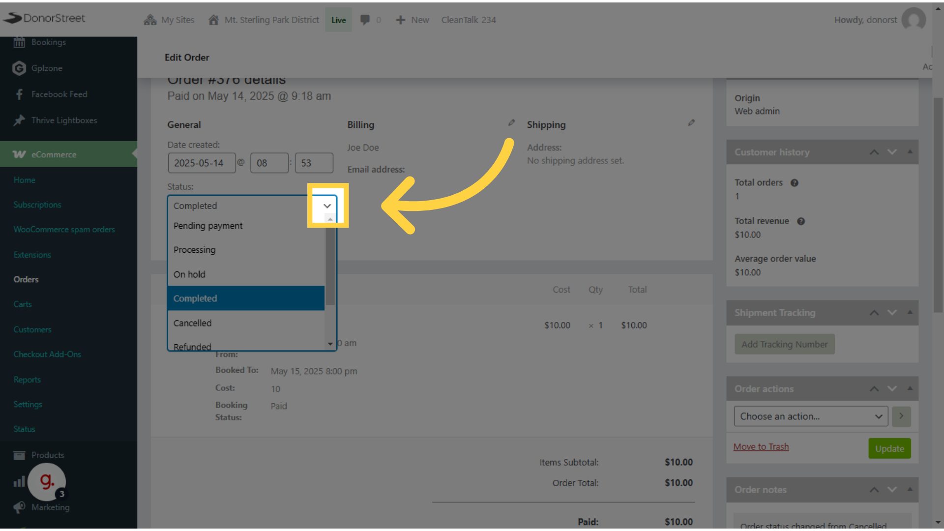If you need to cancel for a user, use the status dropdown
