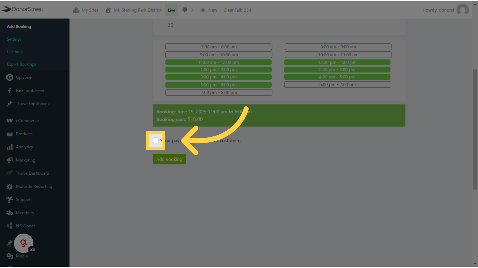 Select to send an invoice for online payment or just leave blank if they pay directly.
