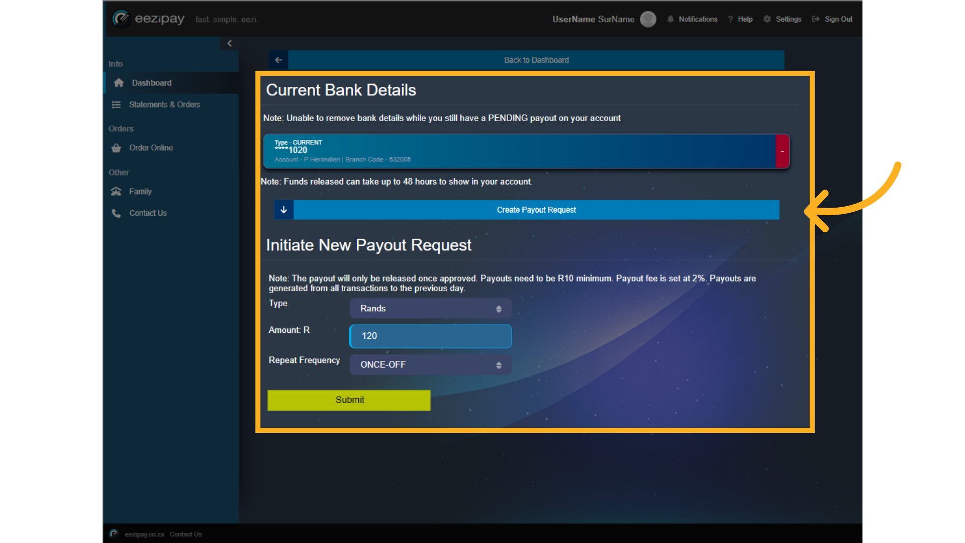Create payout request