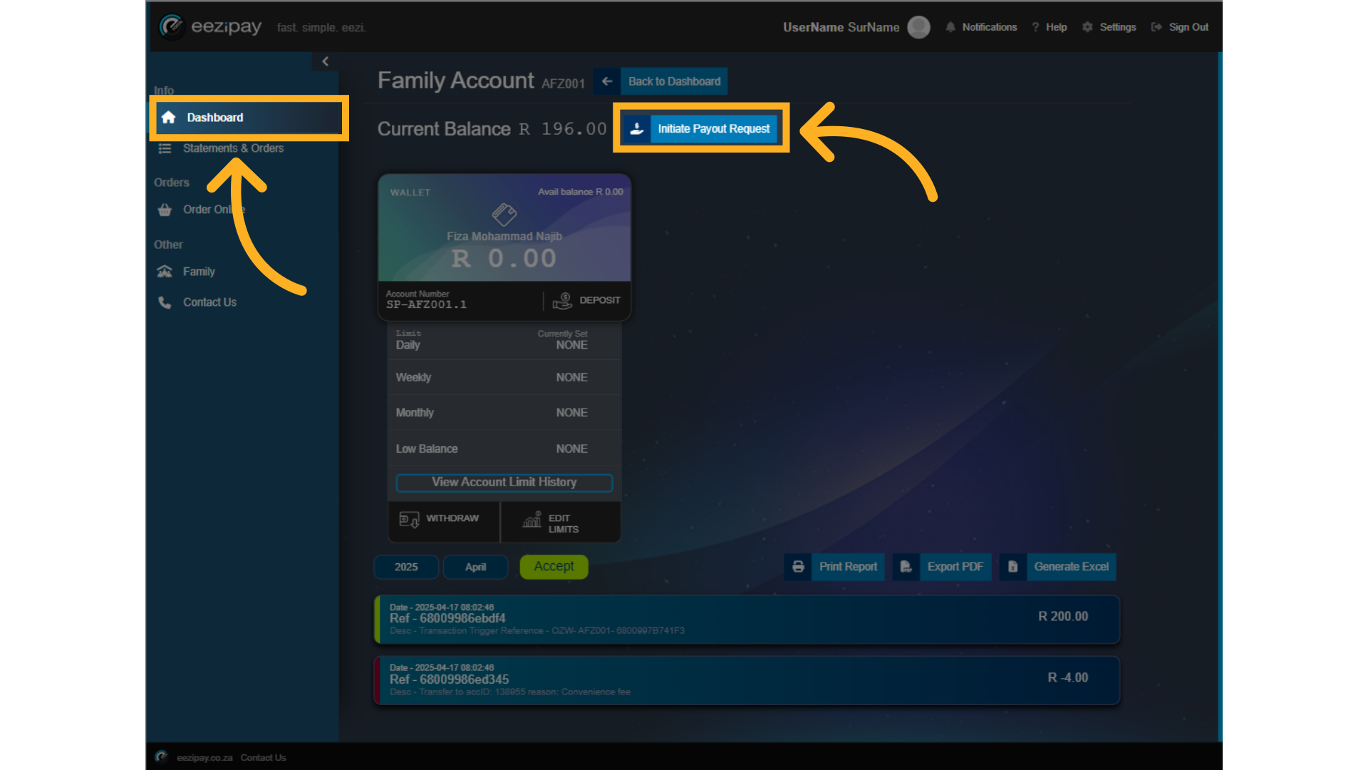 Initiate Payout Request