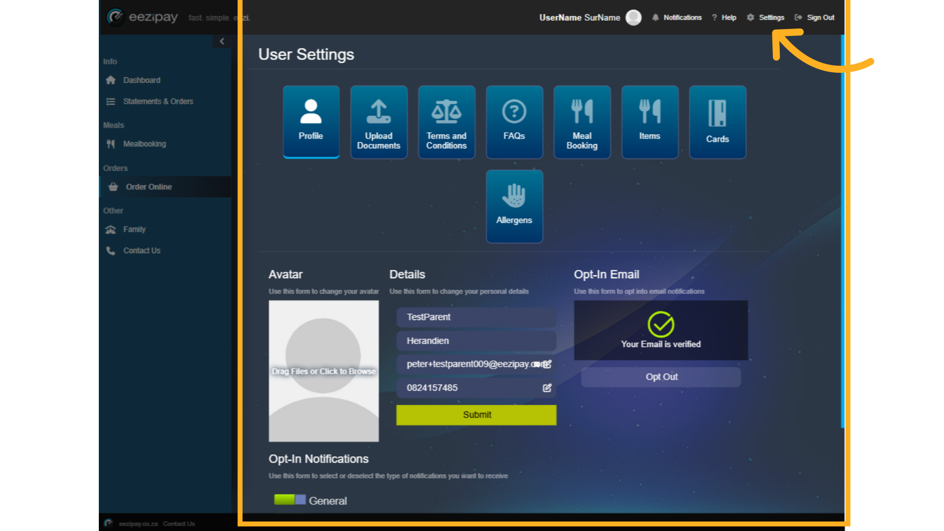 User Settings
