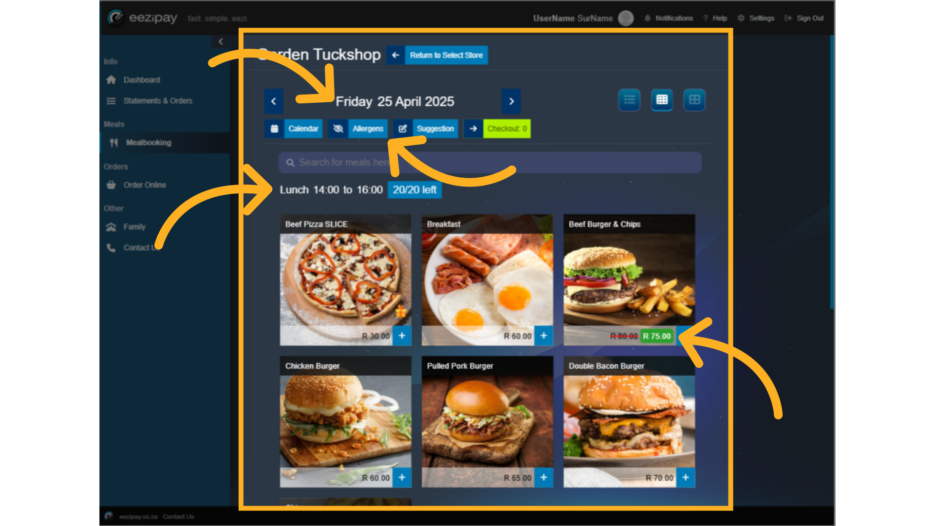 Mealbooking Menu