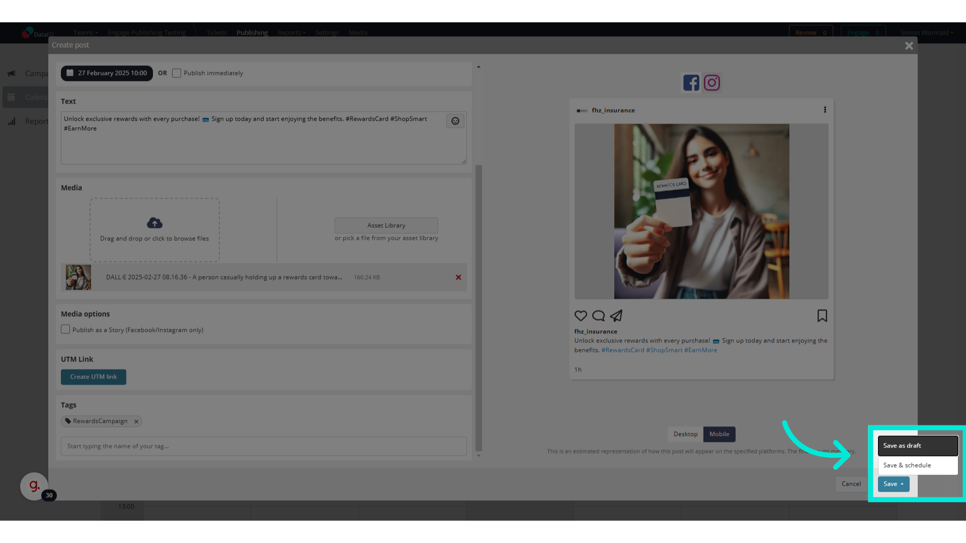 Click 'Save as draft'