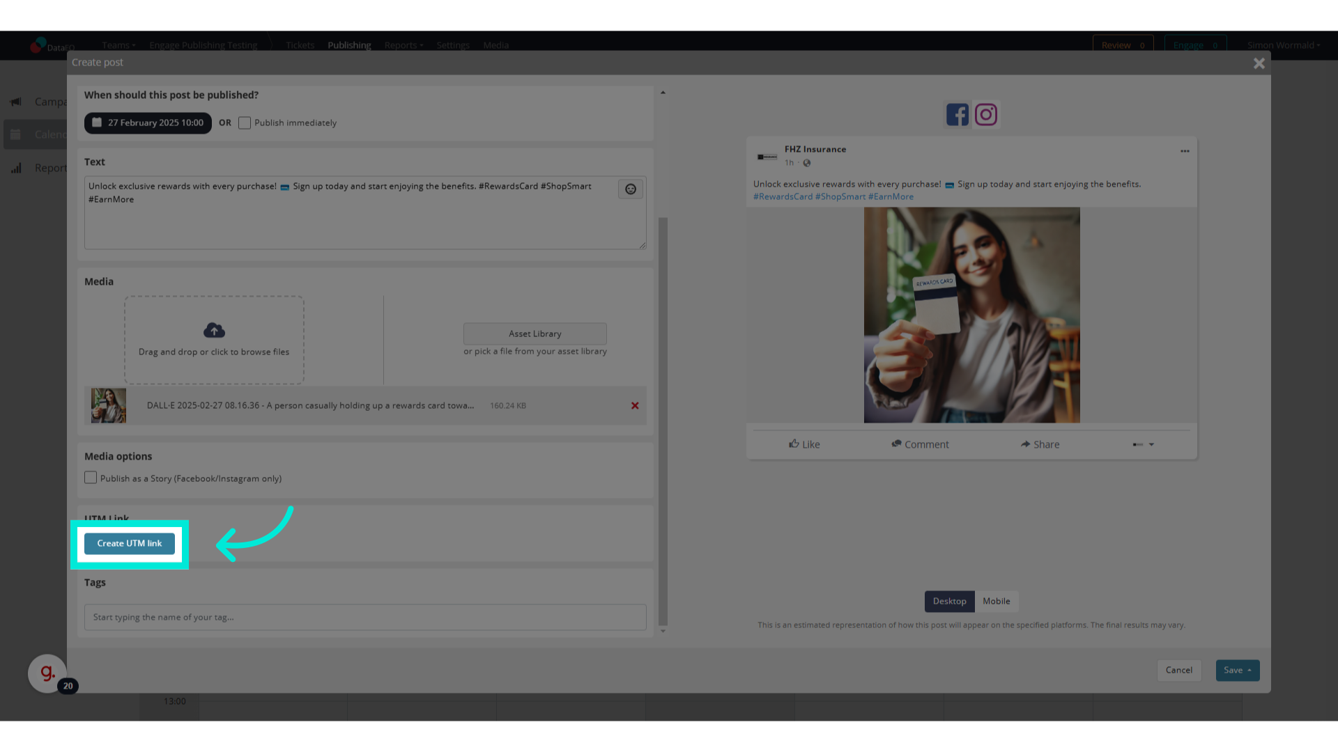 Click 'Create UTM link'