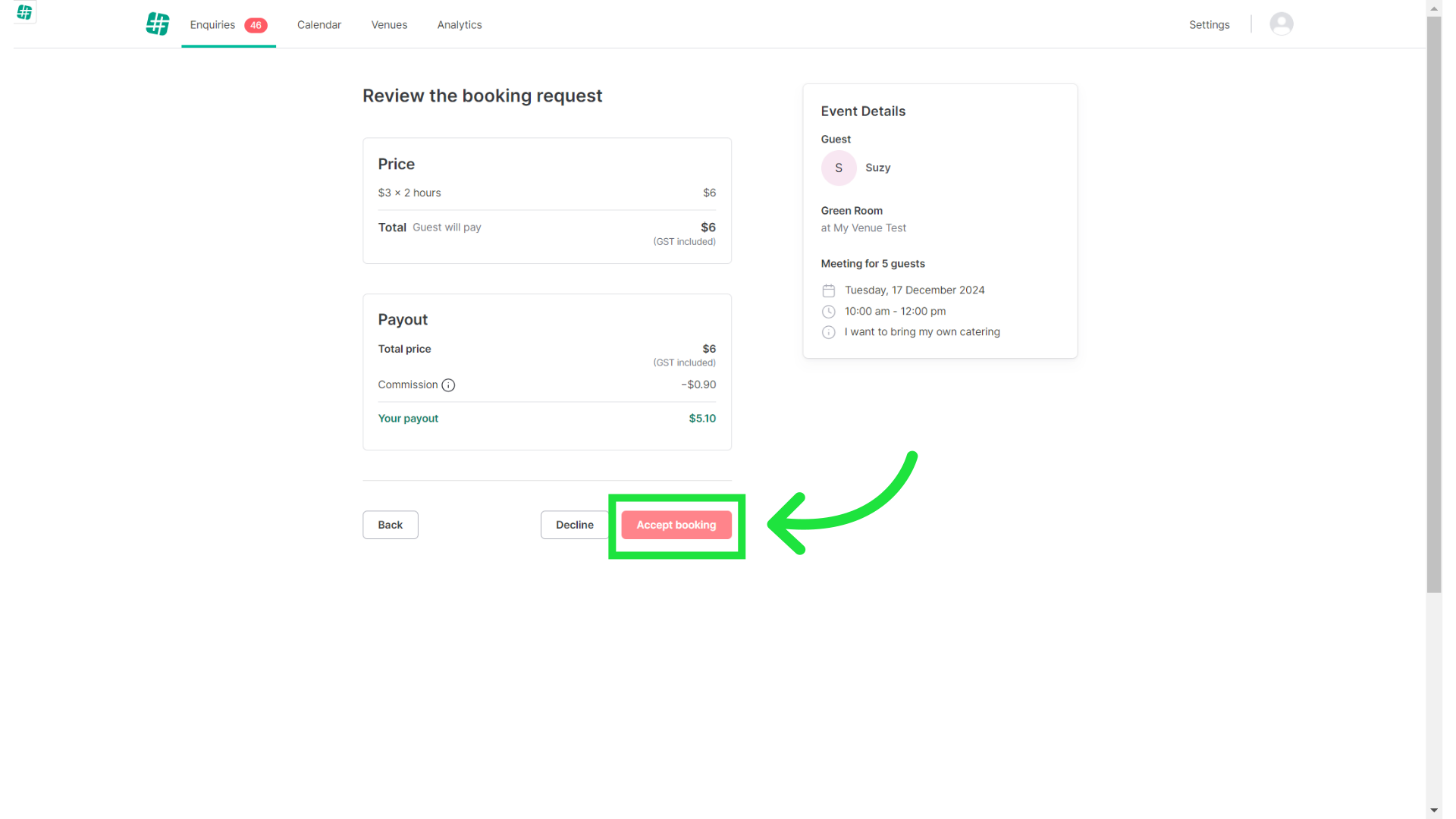 Click 'Accept booking'