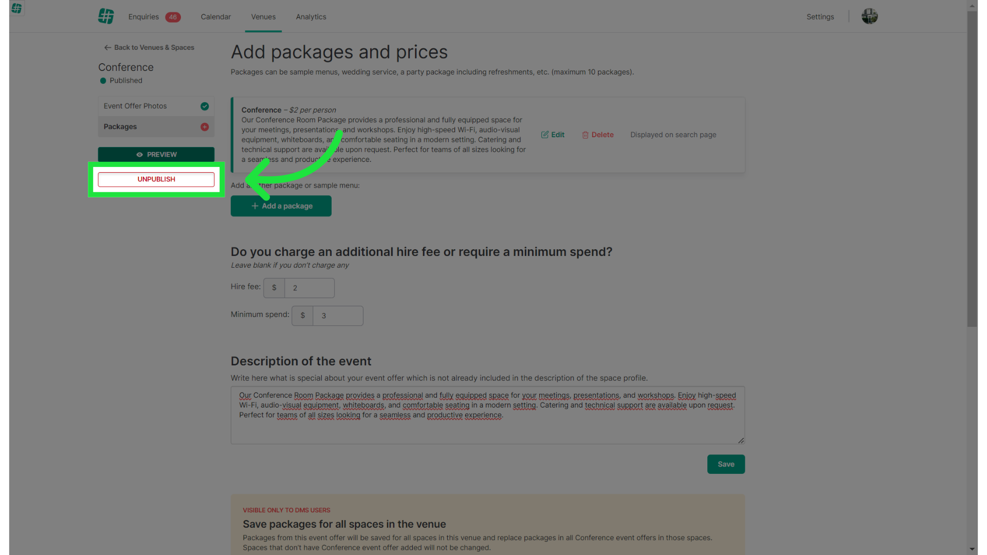 Click 'Unpublish'
