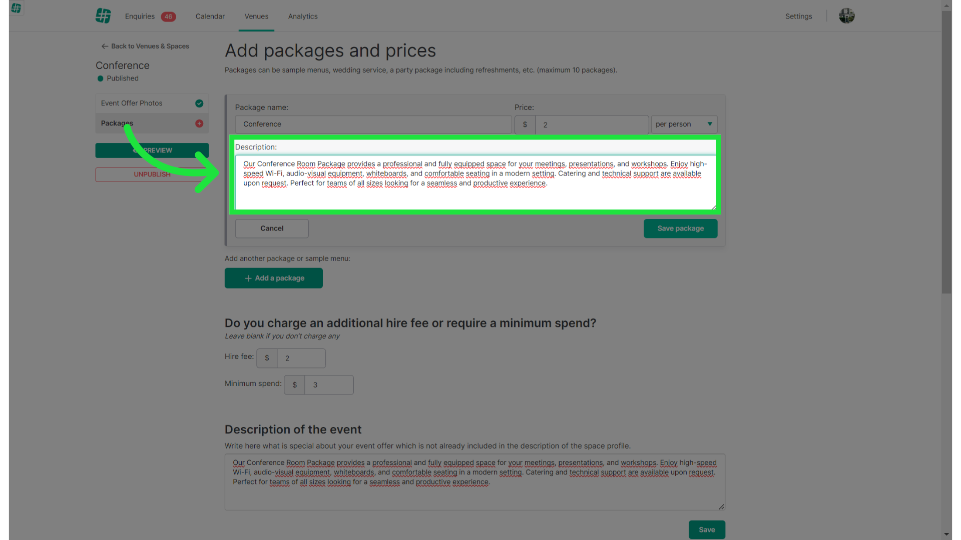 Click 'Save package'