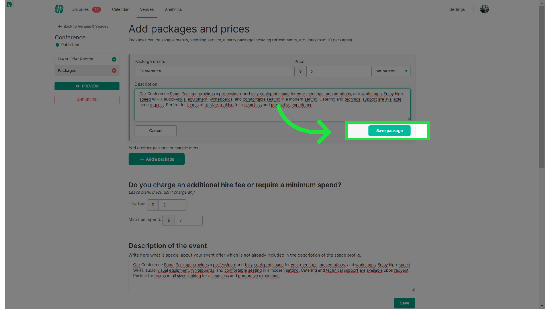 Click 'Save package'