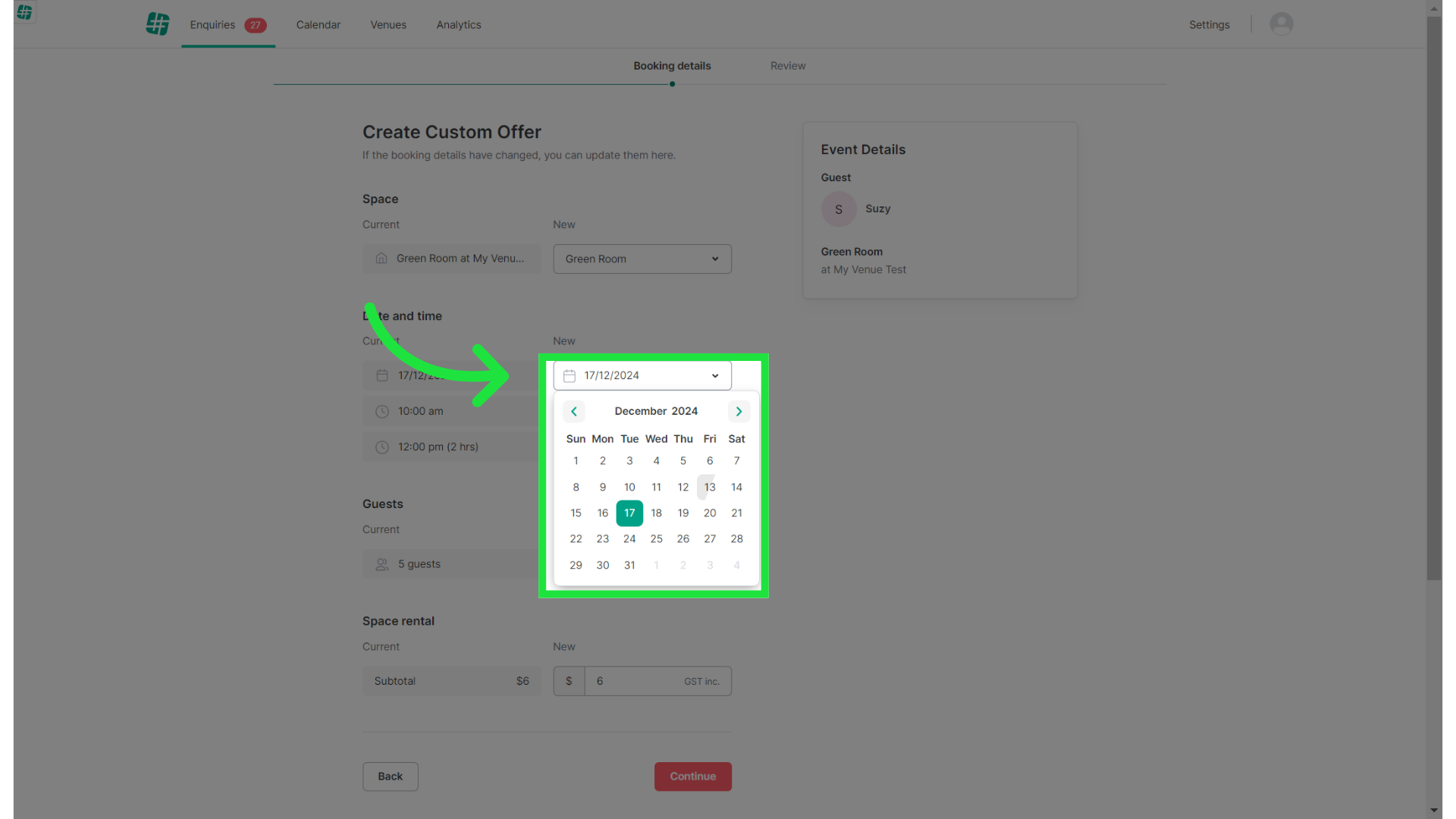 Choose the booking date.