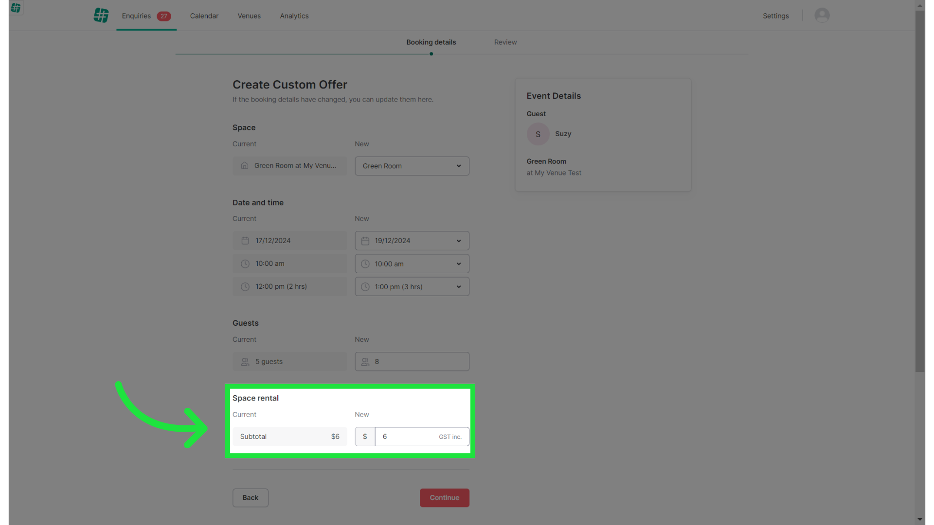 And input the total booking price.