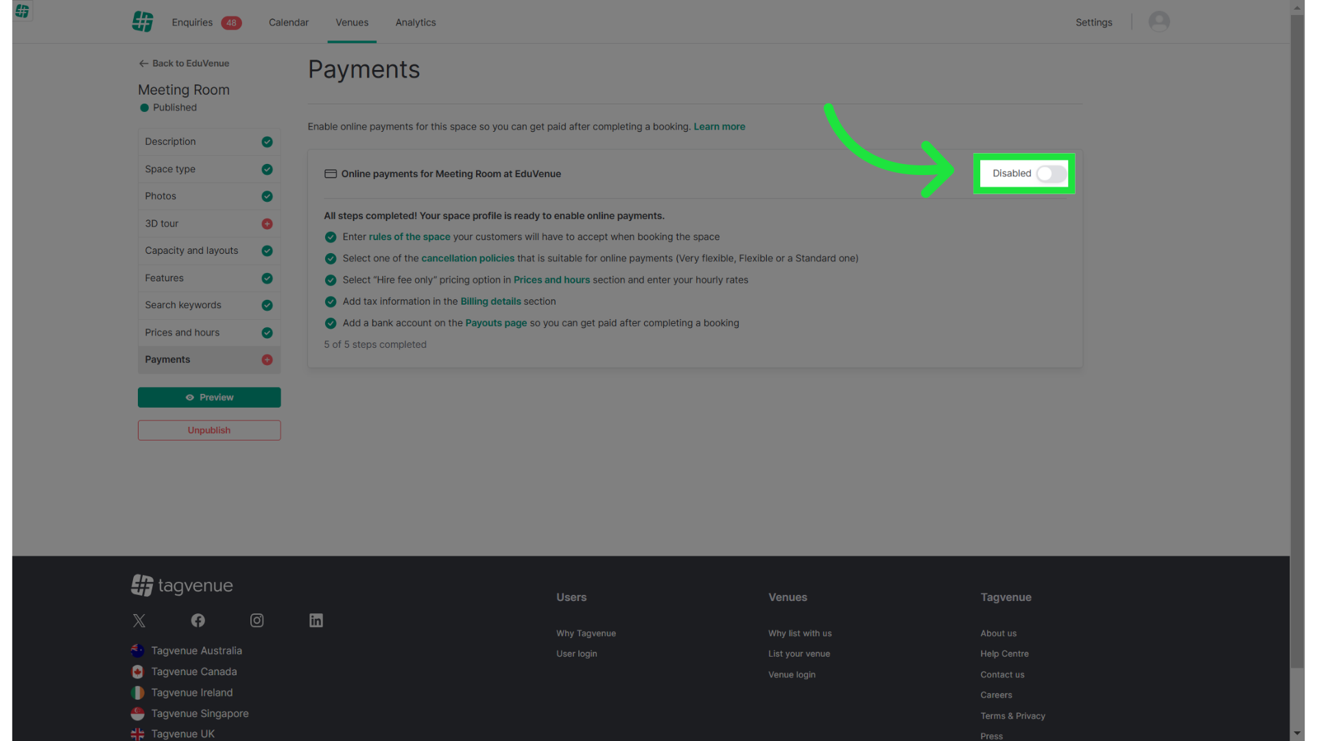 And enable the Online Payments