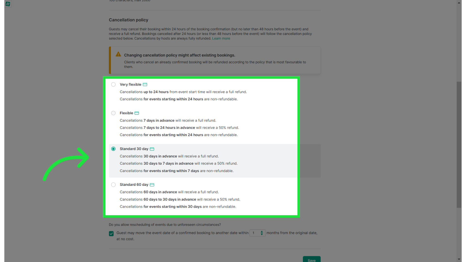 Then select the most suitable cancellation policy