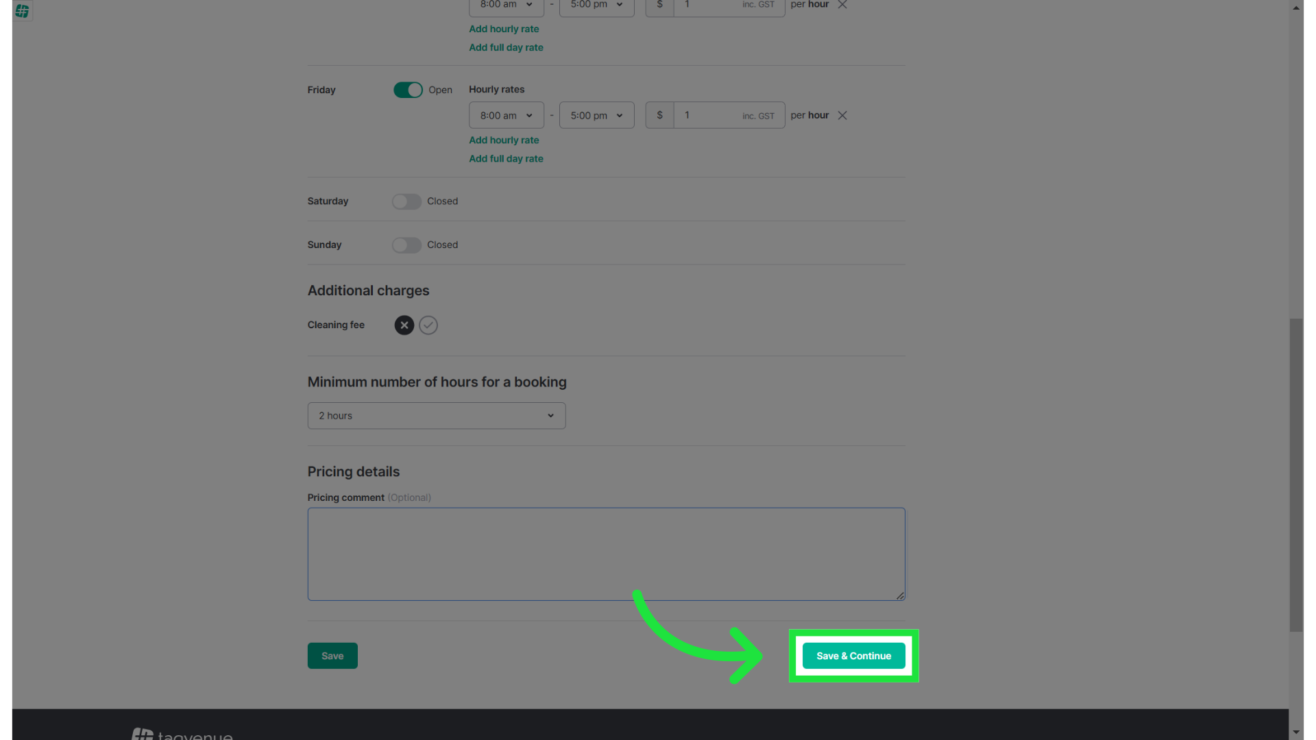 Click 'Save & Continue'