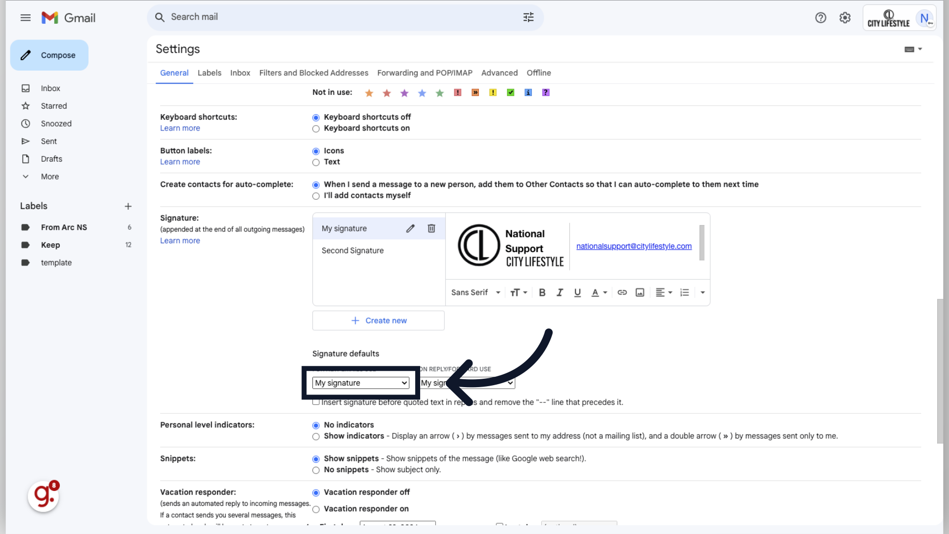 Make sure default signature is set to 'My Signature'