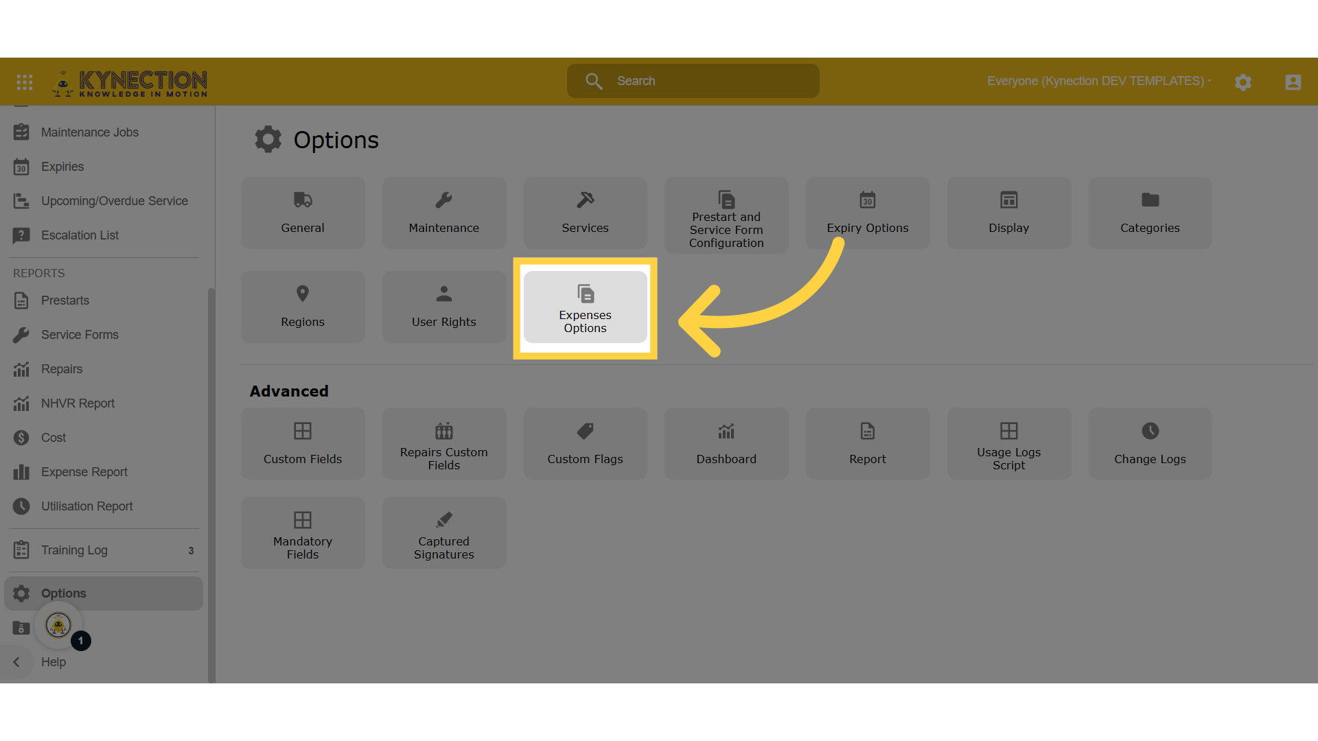 Click 'Expenses Options'