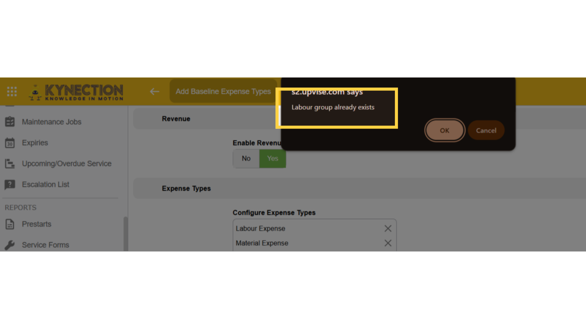 Exisiting baseline expense type prompts