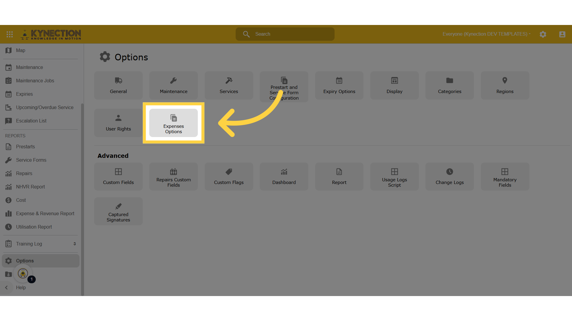 Click 'Expenses Options'