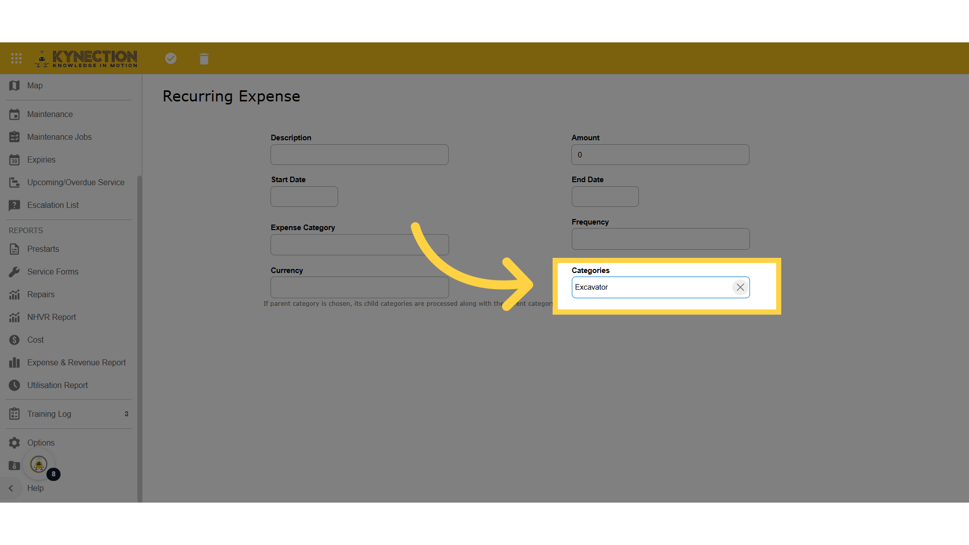 Categories selected