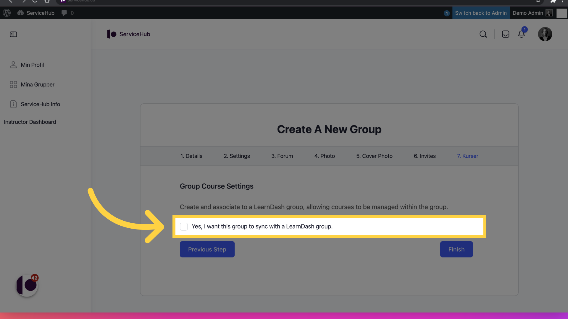 Klick 'Yes, I want this group to sync with a LearnDash group.'