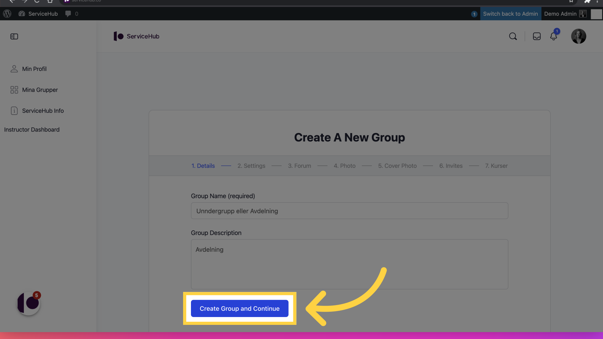 Klick 'Create Group and Continue'