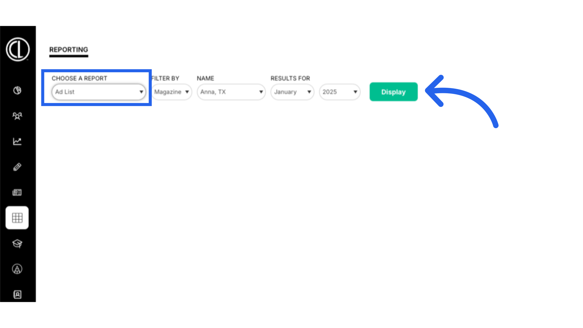 Select the Ad List report and the Magazine and Month