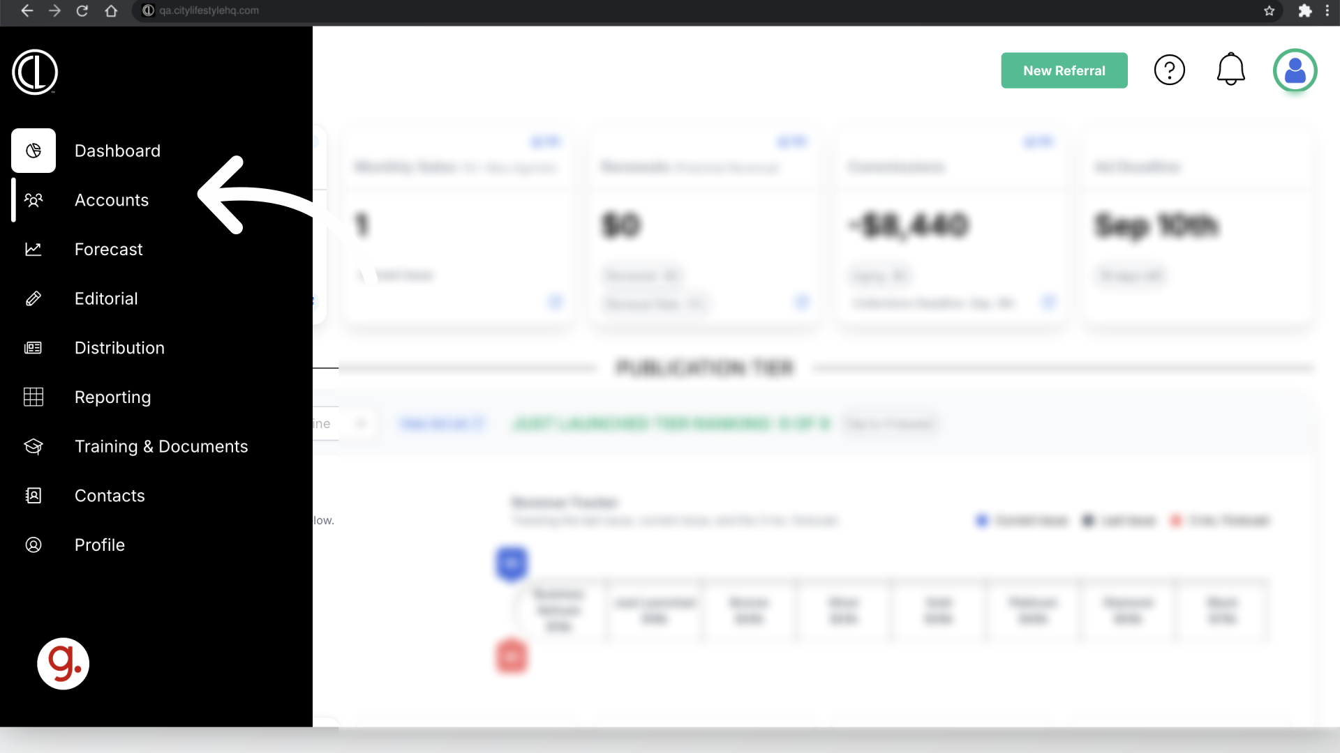 Click Accounts page